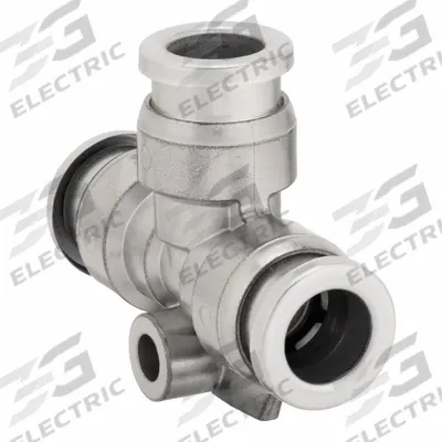 SMC Push-Fit Tee Fitting: 1/2 in OD x 1/2 in OD x 1/2 in OD Size, Stainless Steel - Stainless Steel Tube Fittings