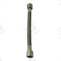 PTFE Hose Assembly: 3/8 in ID, 12 in Lg, Brass 9/16 in FJIC x Brass 9/16 in FJIC (MPN 1PCN9). Key specifications — Cover Material: 301 Stainless Steel; Tube Material: PTFE; Temperature Range: -65° to 450°F.