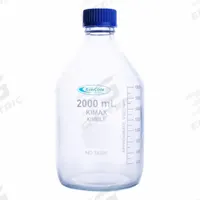 KIMBLE Media Bottle: 2 L, Screw-On, GL 45, 260 mm, Colorless, Closure Included, Narrow Mouth Size (MPN KC14395-2000). Key specifications — Closure Type: Screw-On; Mouth Size: Narrow; Screw Closure Size: GL 45; Brand: KIMBLE; Body Color: Colorless.
