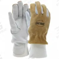 SHELBY Firefighter Gloves: Deer Leather Palm, Pigskin Leather, Gold/Tan, Cuff Wristlet, XS, 1 PR (MPN 5004XS). Key specifications — Features: Abrasion Resistant Brushed Pigskin; Palm Material: Deer Leather; Cuff: Wristlet; Size: XS; Color: Gold; Application: Wildland; Brand: SHELBY; Back Material: Pigskin Leather.