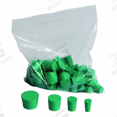 UNITED SCIENTIFIC SUPPLIES Stopper: Neoprene, 00 to 7 Stopper Size, 25 mm Overall Ht, Green, Autoclavable - Rubber Stoppers