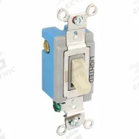 HUBBELL Wall Switch: Toggle Switch, 3-Way, Maintained, Ivory, 120/277V AC, 15 A (MPN HBL1203IL). Key specifications — Illuminated: Yes; Voltage Rating: 120/277V AC.