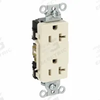HUBBELL Receptacle: Decorator Duplex, 5-20, Light Almond, 125V AC, 20 A, 2 Pole / 3 Wire (MPN DR20LA)