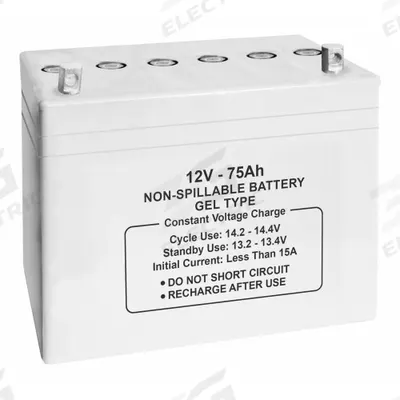 APPROVED VENDOR Sealed Lead Acid Battery: 12V DC, 75 Ah Capacity, 8.05 in Ht, 6.79 in Wd - Gel Sealed Lead Acid Batteries