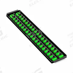 ERNST MANUFACTURING Socket Organizer: Green, 3 5/8 in Overall Wd, 36 Posts/Slots, Sockets (MPN 8485). Key specifications — attr1125333: (36) Socket Clips; attr1125346: ERNST MANUFACTURING; attr1125347: Green; attr1136588: Sockets; attr1125364: Socket Bit Tray.