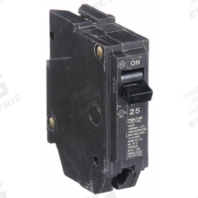 GE Miniature Circuit Breaker: THQL, 25 A, 120/240V AC, Single Phase, 10kA at 120/240V AC - THQP, THQL & THHQL Series, Plug-In GE Miniature Circuit Breakers