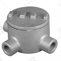 Conduit Outlet Body: Iron, GR, 1 1/4 in Trade Size, T Body, 31 cu in Body Capacity (MPN GRT125). Key specifications — Series: For Standard Body; Compatible Conduit Trade Size: 1-1/4 in; Thread Gender: Female; Hub Style: Threaded; Cover Included: Yes; Body Style: T; Connection Type: Threaded; Back Type: Round.
