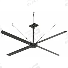 HUNTER INDUSTRIAL Ceiling Fan: 68,544 cfm Airflow, 12 ft Blade Dia, Variable Speeds, 480V AC, Silver (MPN E12-43P-IP-SM). Key specifications — Voltage: 480V AC; Light Kit: No; Series: ECO; Number of Speeds: Variable; Phase: Three; Current: 3 A; Brand: HUNTER INDUSTRIAL.