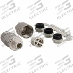 HARTING M12 Circular Connector: D Coded, 4 Pin, M12 Male Thread, IP65/IP67, HARAX Quick-Connect (MPN 21032811405). Key specifications — Connector Body Type: Pin; Coding: D; Brand: HARTING; Voltage Rating: 50V; Thread Size: M12; Mounting Style: Male Thread; IP Rating: IP67; Housing Material: Zinc Die-Cast.