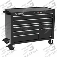 PROTO Rolling Tool Cabinet: Black / Black Drawer, 50 in W x 25 1/4 in D x 41 in H, 9 Drawers (MPN J555041B-9BKPDP). Key specifications — Brand: PROTO.