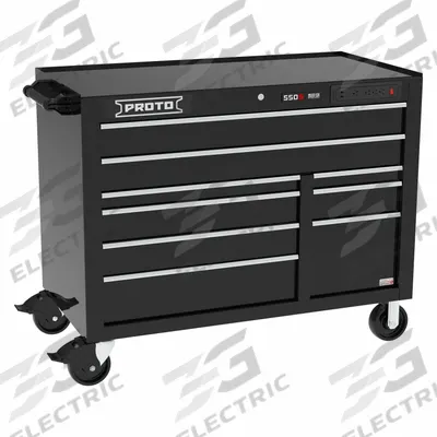 PROTO Rolling Tool Cabinet: Black / Black Drawer, 50 in W x 25 1/4 in D x 41 in H - Electric-Enabled Heavy-Duty Rolling Tool Cabinets