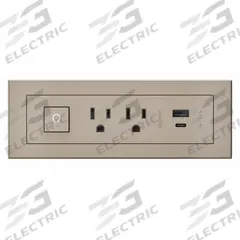 LEGRAND Furniture Power Outlet: 2 Outlets, 10 ft Cord Lg, Nickel, 5-15R, 7.13 in Wd, Type A/Type C (MPN RDSZCNI10). Key specifications — Color: Nickel; Shape: Rectangular; Brand: LEGRAND; USB Connectors Included: Type C; Mounting Style: Recessed.