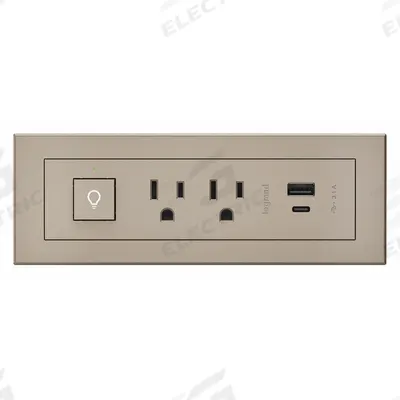 LEGRAND Furniture Power Outlet: 2 Outlets, 10 ft Cord Lg, Nickel, 5-15R, 7.13 in Wd - Furniture Power Strips