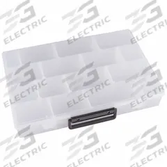 FLAMBEAU Compartment Box: 9 5/8 in x 13 1/2 in x 2 in, Clear, Not Electrostatic Discharge Conductive (MPN 999-2). Key specifications — ESD Conductive: Not Electrostatic Discharge Conductive; Color: Clear; Compartment WxD: (4) 13-1/8 in x 2-1/8 in; Brand: FLAMBEAU; Material: Plastic.