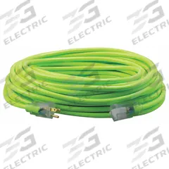 SOUTHWIRE Extension Cord: Outdoor Use, 100 ft Lg, Outlet, 5-15P, 12/3, SJTW, Green, Single Connector (MPN 2579SW000X). Key specifications — Brand: SOUTHWIRE; Temperature Rating: -40° to 140°F; NEMA Plug Configuration: 5-15P.