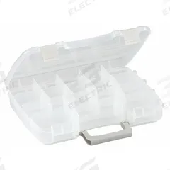 PLANO MOLDING Compartment Box: 11 in x 8 1/4 in x 2 1/4 in, Clear, 17 Compartments, 12 Adj Dividers (MPN 3860-01). Key specifications — ESD Conductive: Not Electrostatic Discharge Conductive; Color: Clear; Brand: PLANO MOLDING; Material: Plastic.
