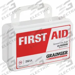 FIRST AID ONLY First Aid Kit and Housing: Industrial, 25 People Served, 106 Components, Plastic (MPN 54629). Key specifications — Adhesive Bandages Included: (54) Bandages; Application: Industrial; Brand: FIRST AID ONLY; Housing Color: White; Housing Material: Plastic; Includes Oral or Inhalant Medication: Medication Included; Mountable: Portable; Oral and Inhalant Medicinals Included: (12) Aspirins.