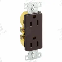 HUBBELL Receptacle: Decorator Duplex, 5-15, Brown, 125V AC, 15 A, 2 Pole / 3 Wire (MPN RRD15)