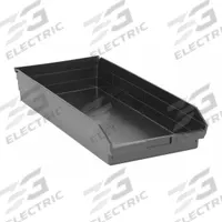 QUANTUM STORAGE SYSTEMS Shelf Bin: 23 5/8 in Overall Lg, 11 1/8 in x 4 in, Black, Nesting Capable (MPN QSB116BR). Key specifications — Brand: QUANTUM STORAGE SYSTEMS; % Recycled Content: 100%; Manufacturer Part Number: QSB116BR; Includes Dividers: Dividers Not Included; Electrostatic Discharge: Not Electrostatic Discharge Conductive.