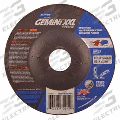 NORTON Cut-Off & Grinding Wheel: Type 27, 5" x 1/8" x 7/8", Aluminum Oxide, 24 Grit, Gemini XXL (MPN 66252842038). Key specifications — Series: Gemini XXL; Brand: NORTON.