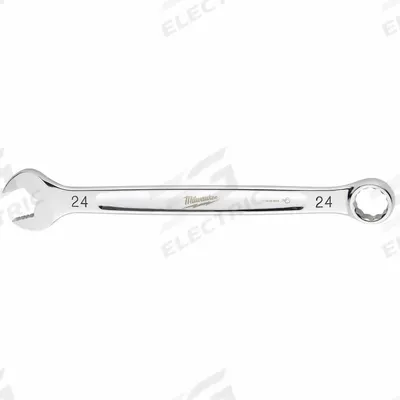 MILWAUKEE Combination Wrench: Steel, Chrome, 24 mm Head Size, 12 3/8 in Overall Lg - Metric 12-Point Combination Wrenches