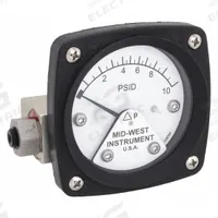 MIDWEST INSTRUMENT Differential Pressure Gauge: Back, 1/4 in NPT Female, ±3-2-3% Gauge Accuracy, 120 (MPN 120-AA-00-OO-10P). Key specifications — Sensor Type: Piston; Series: 120; Housing Material: Aluminum; Certificate of Calibration: Not Included; Gauge Accuracy: ±3-2-3%.
