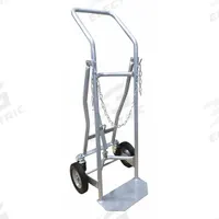 DAYTON Cylinder Hand Truck: 500 lb, Single, 14 in W x 7 in D Nose Plate, Flow-Back Handle (MPN 4ZJ16). Key specifications — Brand: DAYTON; Color: Silver; Securing Mechanism: Chain.