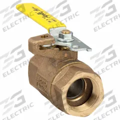 APOLLO Manual Two-Way Ball Valve: 1 1/2 in, Bronze, Straight, FNPT x FNPT, Std Port, Two-Piece, PTFE (MPN 75-107-41). Key specifications — Brand: APOLLO; Handle: Locking Lever.