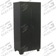 JAMCO Storage Cabinet: 48 in x 18 in x 78 in, Swing Handle & Padlock Hasp, 14 ga Panel Thick, Legs (MPN DS148BL). Key specifications — attr62698: Black; attr62736: Welded; attr87895: Legs; attr62693: Assembled; attr62737: Stationary; attr62694: Adjustable; attr62695: Powder Coated; attr62696: Steel.