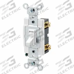 LEVITON Toggle Framed Single-Pole, 15 Amp: Toggle Switch, Single Pole, Maintained, White, 15 A (MPN 54501-2W). Key specifications — Illuminated: No; Voltage Rating: 120/277V AC.