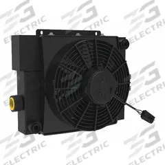 AKG Forced Air Oil Cooler: 20 hp Heat Removed, 50 gpm Max. Flow, 377 psi Max. Pressure, 12V DC (MPN D20-12-BP65). Key specifications — attr96059: SAE #16; attr96056: IP 68; attr96057: 12V DC; attr98919: AKG.