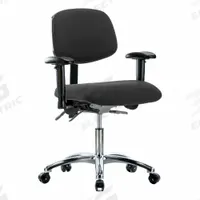 ESD Chair: Fabric, Arms Included, Ht Range 19 in to 24 in, 18 1/2 in Seat Wd, 17 in Seat Dp, Adj (MPN BR-ESD-FDHCH-CR-T0-A1-EC-ESDBLK). Key specifications — Foot Support: No; Back Tilt Backward: 13.5°; Back Tilt Forward: 10.5°; Base Material: Aluminum; Brand: APPROVED VENDOR; Product Type: ESD Chair; ESD-Safe: ESD-Safe.