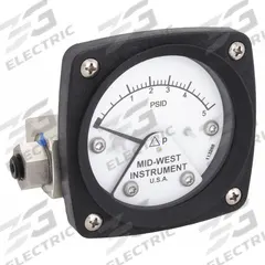 MIDWEST INSTRUMENT Differential Pressure Gauge: Back, 1/4 in NPT Female, ±3-2-3% Gauge Accuracy, 120 (MPN 120-AA-00-OO-5P). Key specifications — Sensor Type: Piston; Series: 120; Housing Material: Aluminum; Certificate of Calibration: Not Included; Gauge Accuracy: ±3-2-3%.