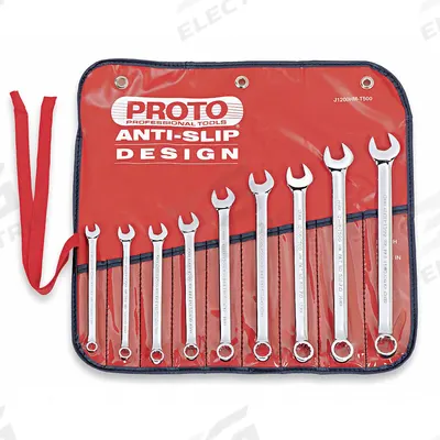 PROTO Combination Wrench Set: Alloy Steel, Chrome, 9 Tools - Metric 12-Point Combination Wrench Sets