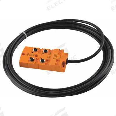 IFM Sensor Wiring Block: 4 Ports, 5 Pole M12 Female, 5 m Cable Lg, Black PUR - Passive Sensor Junction Blocks with Homerun Cable