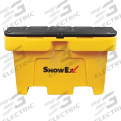 SNOWEX Salt Box: 12 cu ft, 48 in x 33 1/4 in x 27 3/4 in, Lid Included, 2-Way Entry, Rectangular (MPN 2FGV7). Key specifications — Brand: SNOWEX; Stackable: Stacking Capable; Shape: Rectangular; Runner Location: None; Fork Entry: 2-Way Entry; Container Wall Type: Solid; Mobility: Stationary; Collapsible: Rigid.