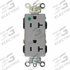LEVITON Plugs and Receptacles: Hospital Grade, Duplex, 5-20R, Gray, 125V AC, 20 A, 2 Pole / 3 Wire (MPN 16362-HGG)