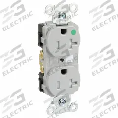 HUBBELL Receptacle: Hospital Grade Fed. Spec., Duplex, 5-20R, Gray, 125V AC, 20 A, 2 Pole / 3 Wire (MPN 8300GYTRA)