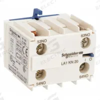 SCHNEIDER Auxiliary Contact Block: 2NO, 10 A Max Current (AC), Front Mount, Front-Mounted, LA1KN20. Key specifications — Frame Size: Y; Brand: SCHNEIDER; Compatible with Series: TeSys.