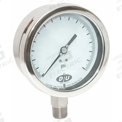 DURO Industrial Compound Gauge: 0 psi to 150 psi, White, 4 1/2 in Dial, 1/2 in NPT Male - All-Stainless Steel Wetted Parts & Casing