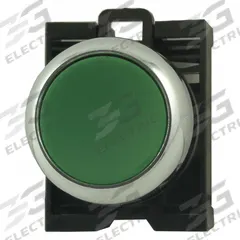 EATON Flush Push Button: Green, 22 mm Mounting Size, Metallic, Momentary (MPN M22M-D-G). Key specifications — Brand: EATON; Action: Momentary; Series: M22; Push Button Material Type: Metallic.