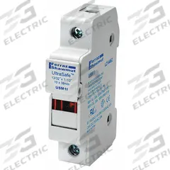 MERSEN Fuse Block: Finger-Safe, 1 Pole, DIN Rail Mounting, Pressure Plate Termination (MPN USM1I-DC24). Key specifications — Brand: MERSEN.