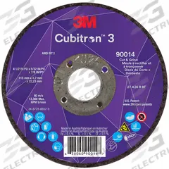3M CUBITRON 3 Cut-Off and Grinding Wheel: Type 27, 4 1/2" x 5/32" x 7/8", Ceramic, 36 Grit (MPN 90014). Key specifications — Brand: 3M CUBITRON 3.