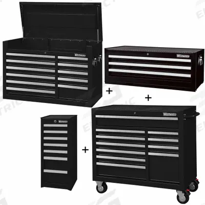 WESTWARD Rolling Cabinet Kit: 32 Drawers, Heavy Duty, Keyed - Heavy-Duty Top Chest, Intermediate Chest, Side & Rolling Cabinet Combos