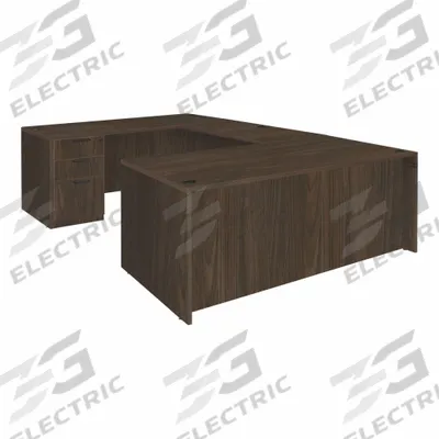 REGENCY Desk: Particle Board, Walnut, 2 Pedestals, 5 Drawers, 71 in Overall Wd - Pedestal Desks