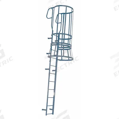 COTTERMAN Fixed Ladder with Safety Cage: 17 ft Overall Ht, 20 in Overall Wd, Steel - Safety Cage Walk Through Fixed Ladders