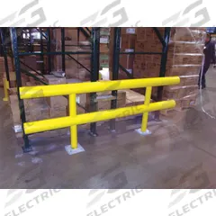 IDEAL SHIELD Guard Rail System: Mid-Rail Included, Straight, 36 in Top Rail Ht, 18 in Mid-Rail Ht (MPN HGR-2-144-36-P). Key specifications — Color: Yellow; Material: Steel; Rail Mounting Style: Floor Mounted; Includes Mid-Rail: Mid-Rail Included.