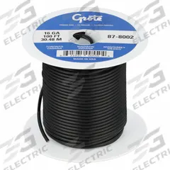 GROTE Primary Automotive Wire: GPT, 100 ft, 1 Conductor, 16 AWG, Black, 60 V Volt, SAE J1128 (MPN 87-8002). Key specifications — Brand: GROTE.