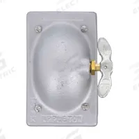 APPLETON ELECTRIC Weatherproof Cover: Malleable Iron, FD/FS, 1 Gangs, 4 9/16 in Overall Ht, Gray (MPN FSK-1V). Key specifications — Brand: APPLETON ELECTRIC; Color: Gray; Compatible with Product Type: Toggle Flush Switches; Compatible with Series: FS; Mounting Orientation: Vertical.