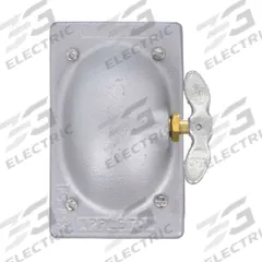 APPLETON ELECTRIC Weatherproof Cover: Malleable Iron, FD/FS, 1 Gangs, 4 9/16 in Overall Ht, Gray (MPN FSK-1V). Key specifications — Brand: APPLETON ELECTRIC; Color: Gray; Compatible with Product Type: Toggle Flush Switches; Compatible with Series: FS; Mounting Orientation: Vertical.